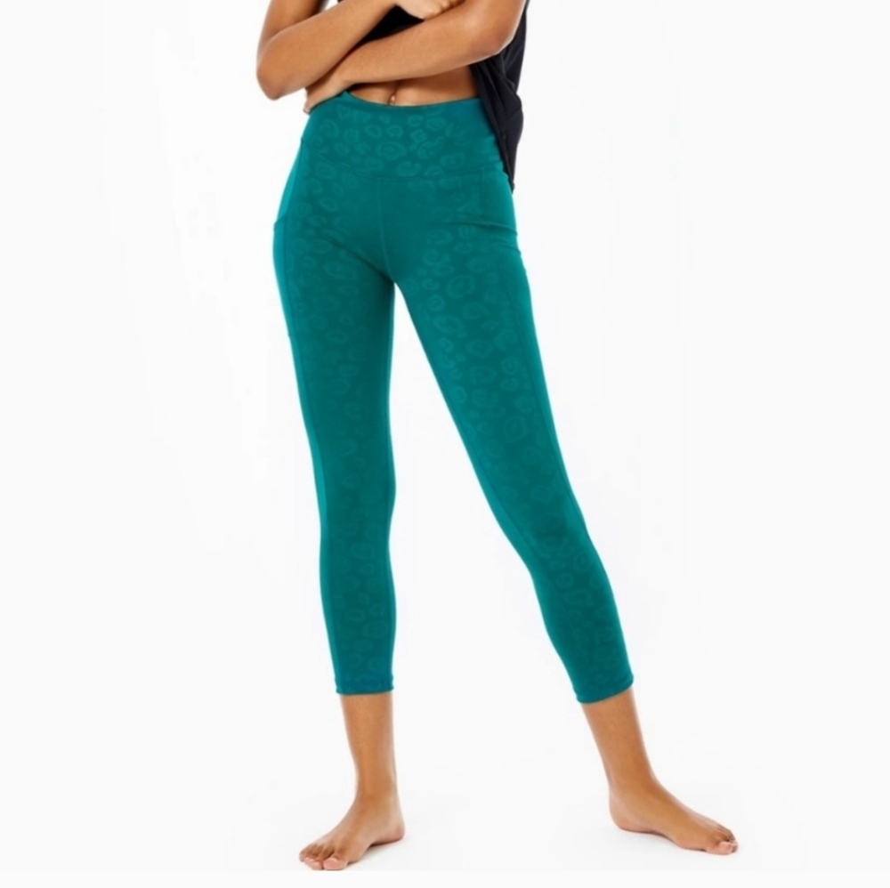 LILLY PULITZER Luxeletic WEEKENDER HIGH RISE Midi Leggings Small Spruce Green